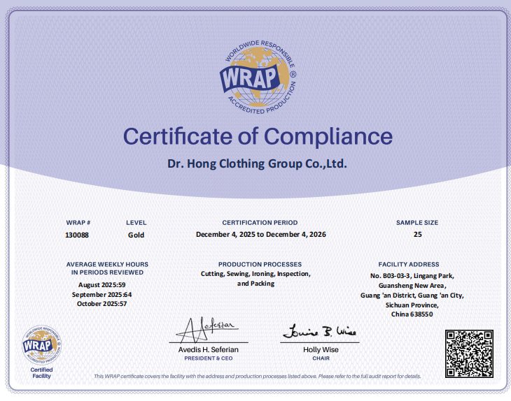 WRAP Gold compliance certificate