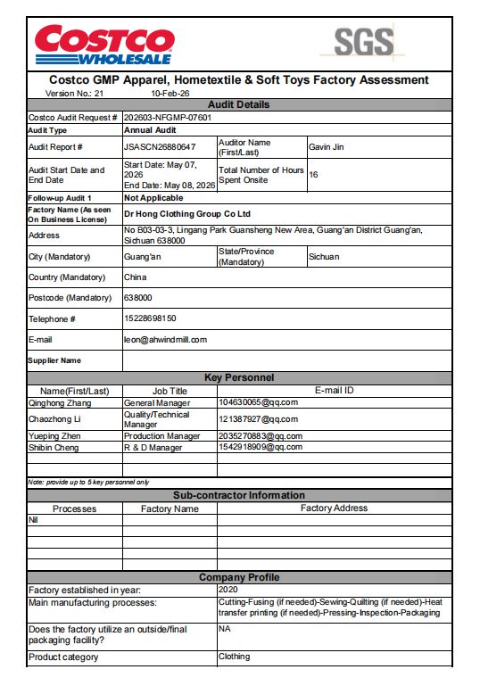 SGS Costco GMP factory assessment report