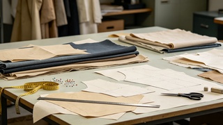 Development and sampling — garment pattern cutting table with dress form