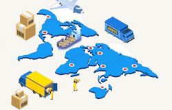 Retailers and distributors — global logistics illustration